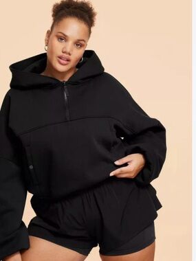 Blogilates Marshmallow Crop Half Zip Hooded Sweatshirt